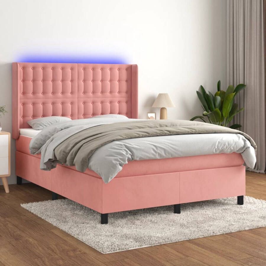 The Living Store Boxspring Bed LED 140 x 200 cm Zacht fluweel