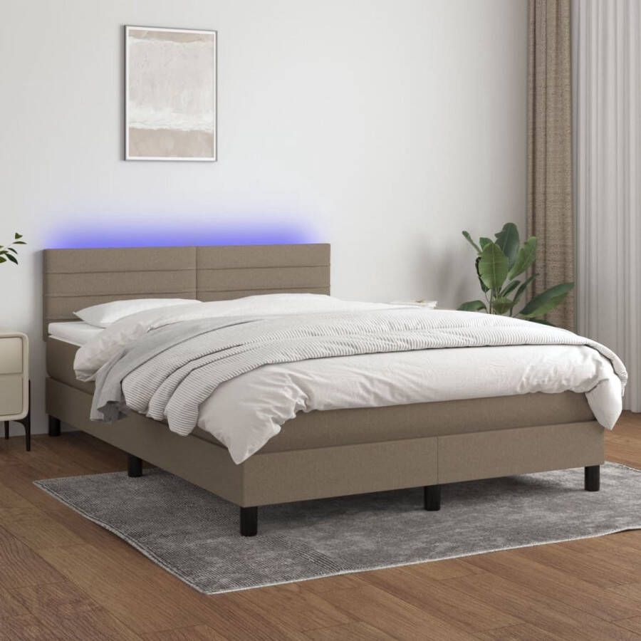 The Living Store Boxspring Bed LED 140x190 cm Pocketvering Matras Huidvriendelijk Topmatras