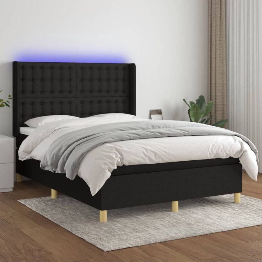 The Living Store Boxspring Bed LED 140x190cm Zwart
