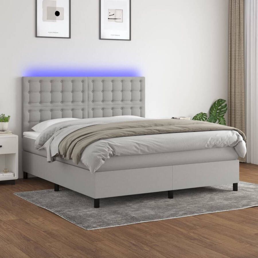 The Living Store Boxspring Bed LED 180x200 cm Lichtgrijs