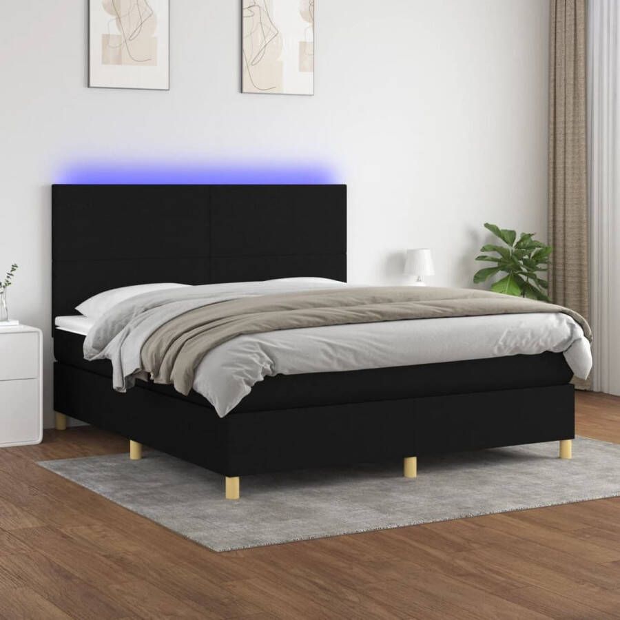 The Living Store Boxspring Bed LED 180x200 cm Zwart