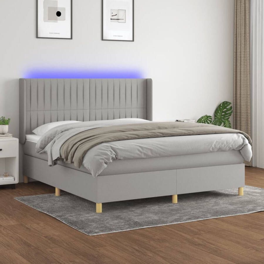 The Living Store Boxspring Bed LED 180x200 Lichtgrijs Pocketvering