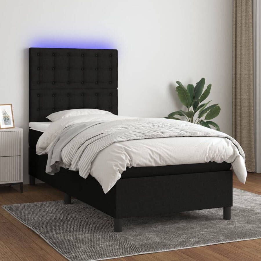 The Living Store Boxspring Bed LED 193 x 90 x 118 128 cm Zwart en Wit Pocketvering Matras Huidvriendelijk Topmatras Inclusief LED-strip
