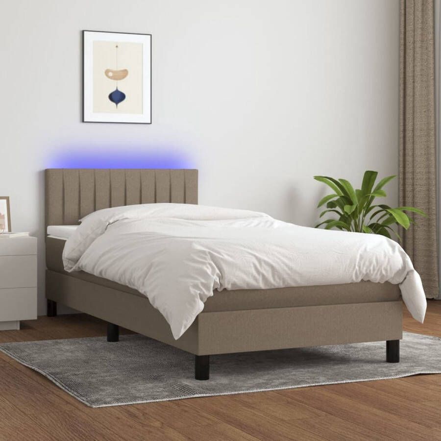 The Living Store Boxspring Bed LED 193 x 90 x 78 88 cm Taupe Pocketvering Schuim