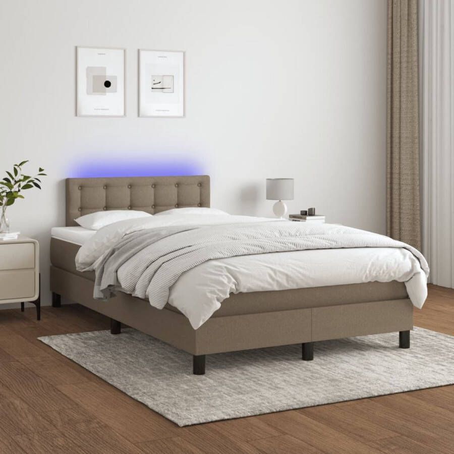 The Living Store Boxspring Bed LED 203 x 120 x 78 88 cm Taupe Pocketvering matras Huidvriendelijk topmatras