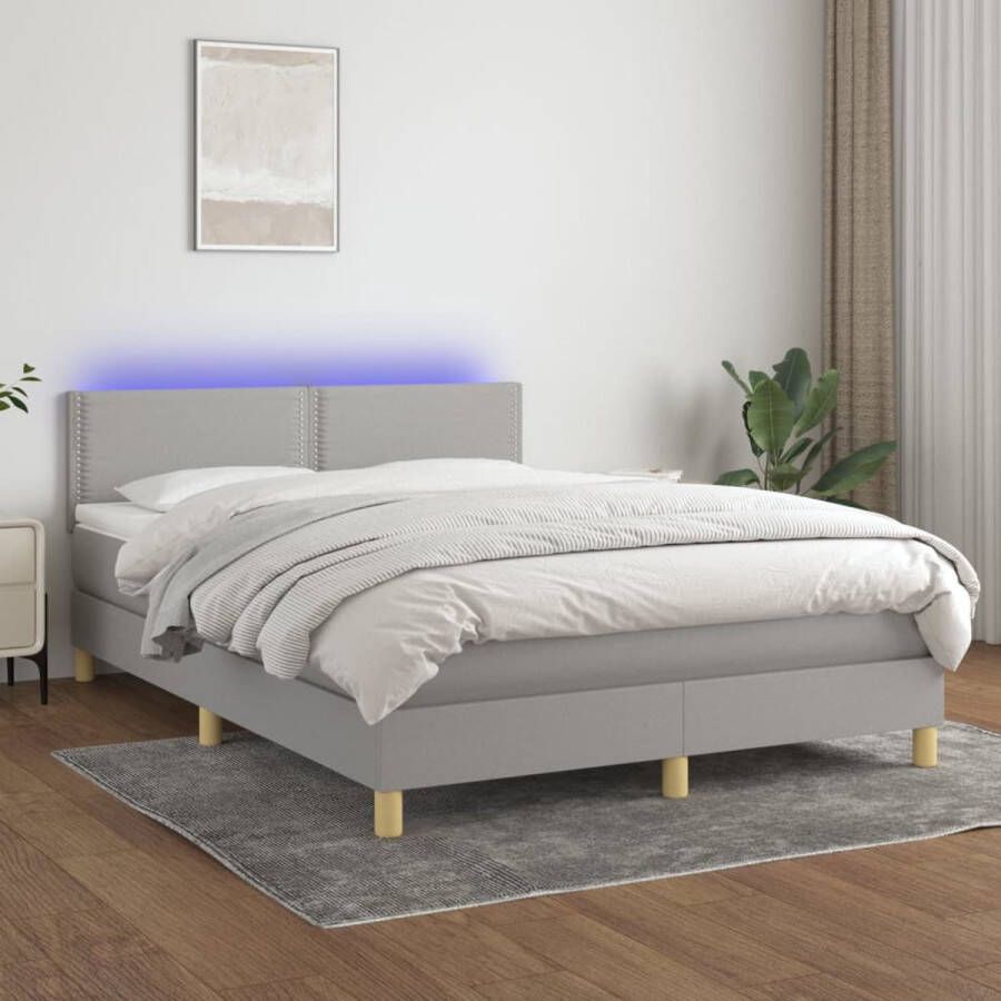 The Living Store Boxspring Bed LED 203 x 144 x 78 88 cm Lichtgrijs Pocketvering Matras Huidvriendelijk Topmatras Kleurrijke LED-verlichting Duurzaam Materiaal