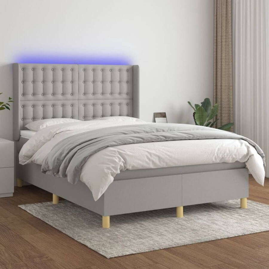 The Living Store Boxspring Bed LED 203 x 147 x 118 128 cm Lichtgrijs