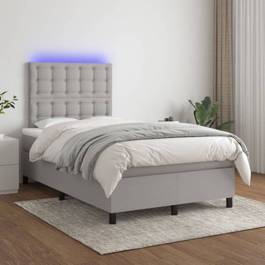 The Living Store Boxspring Bed LED 203x120x118 128 Lichtgrijs Pocketvering Matras Huidvriendelijk - Foto 1