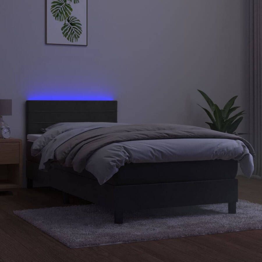 The Living Store Boxspring Bed LED Fluweel Donkergrijs 193x90x78 88 cm