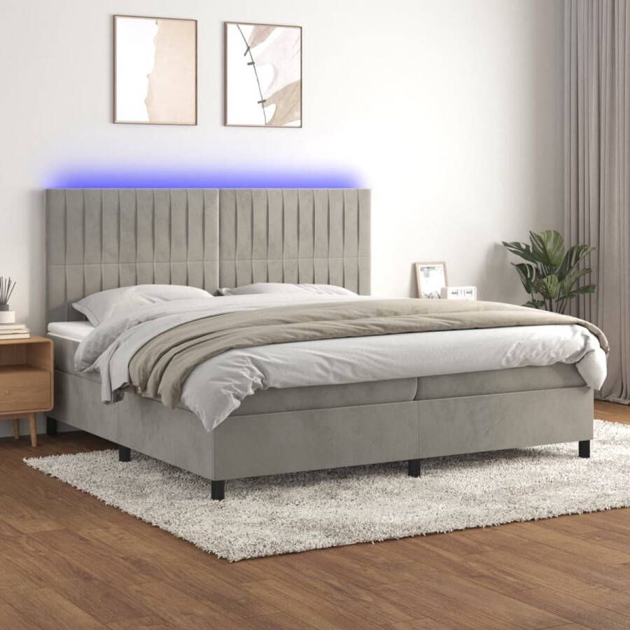 The Living Store Boxspring Bed LED fluweel verstelbaar hoofdbord pocketvering huidvriendelijk topmatras