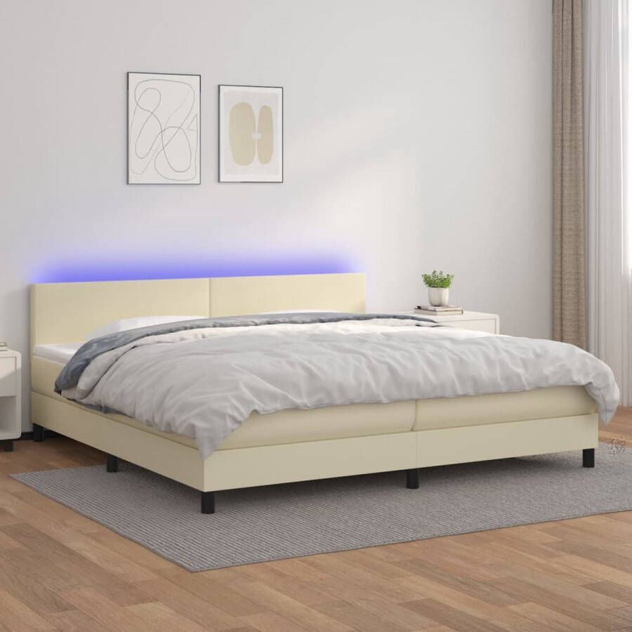 The Living Store Boxspring Bed LED Kunstleer 203x200x78 88 Crème