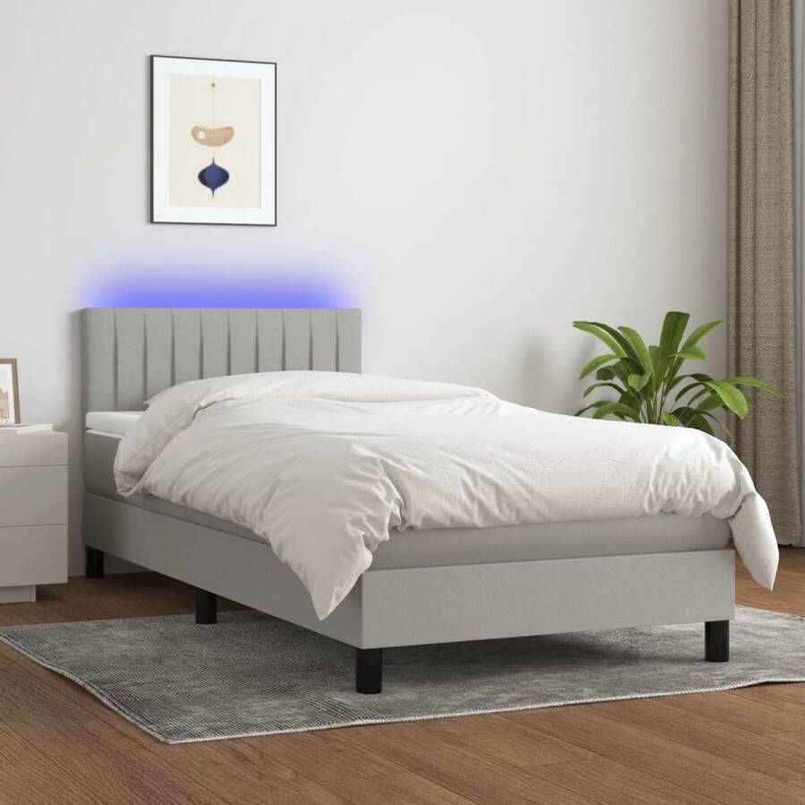 The Living Store Boxspring Bed LED Lichtgrijs 193 x 90 x 78 88 cm Pocketvering matras Huidvriendelijk topmatras