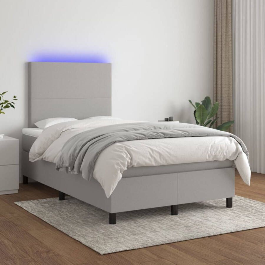The Living Store Boxspring Bed LED lichtgrijs 203x120x128 cm pocketvering matras huidvriendelijk verstelbaar hoofdbord kleurrijke LED-verlichting