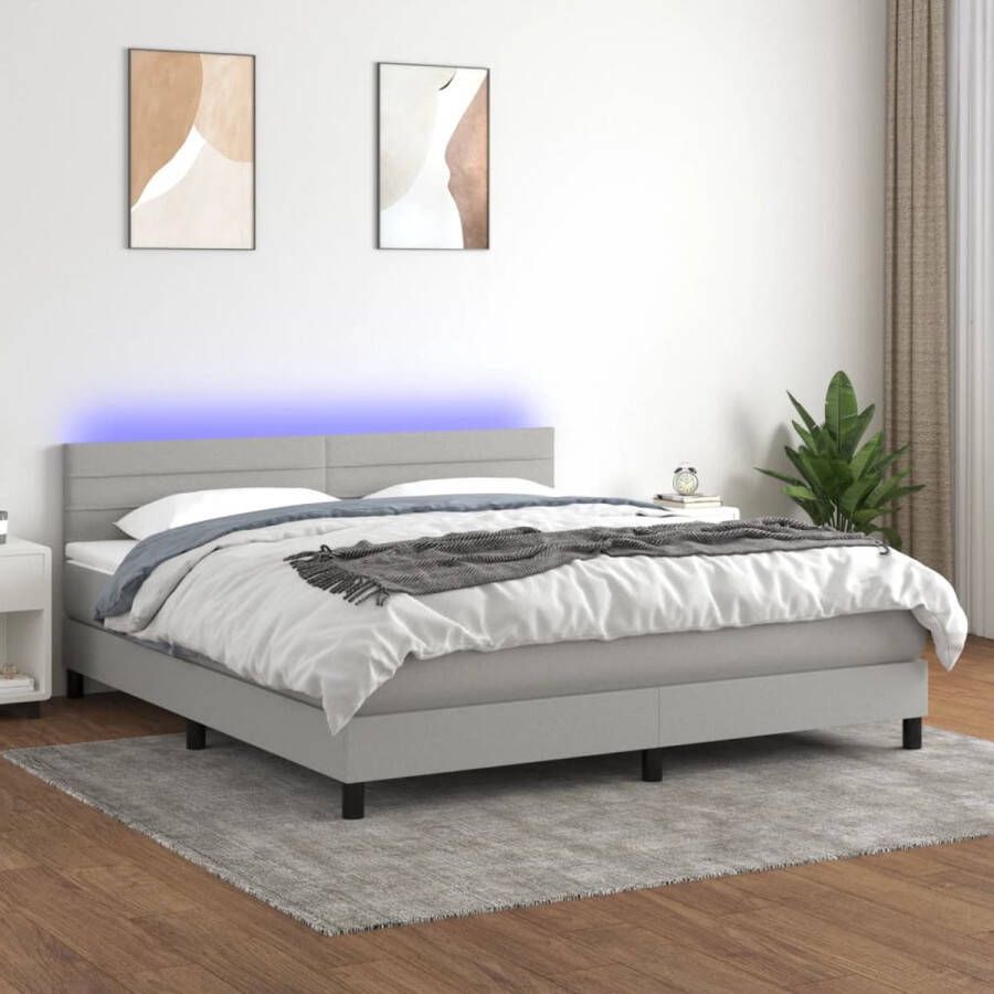 The Living Store Boxspring Bed LED Lichtgrijs 203x160x78 88 cm Pocketvering matras Huidvriendelijk topmatras Inclusief LED-strips