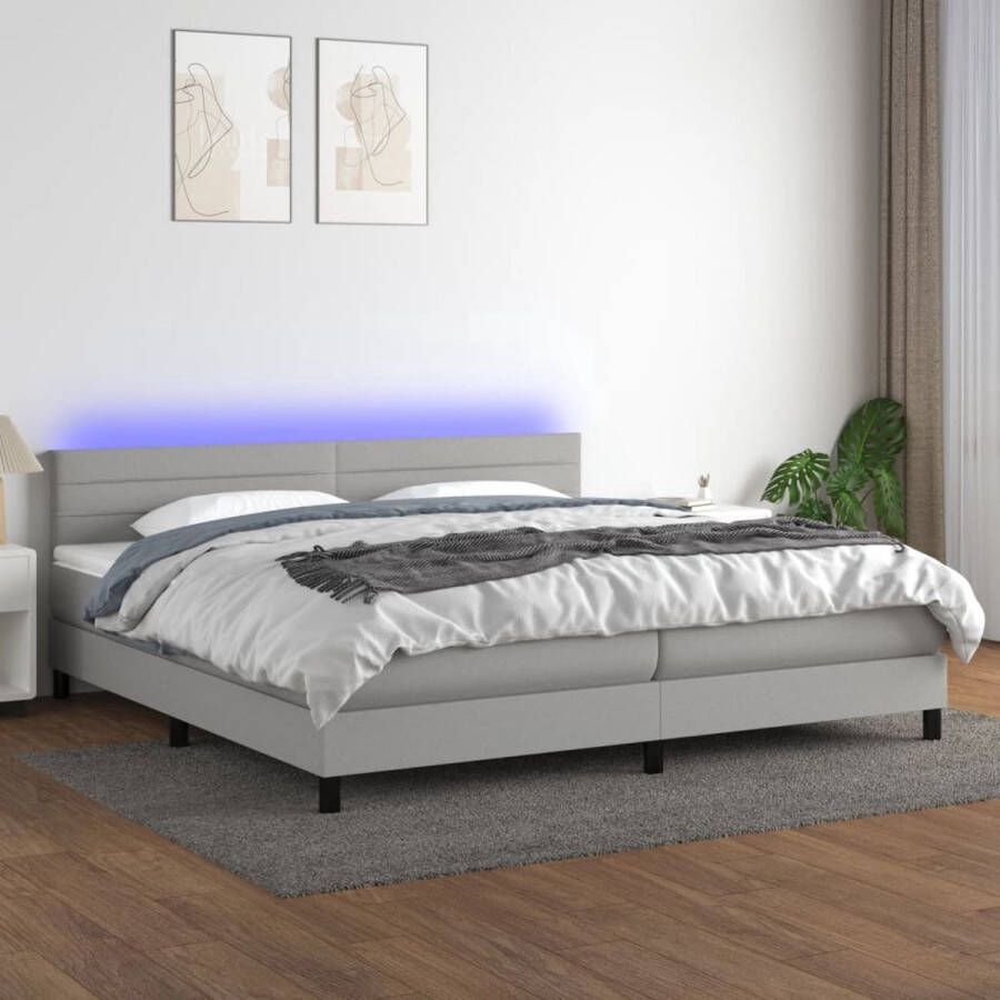 The Living Store Boxspring Bed LED Lichtgrijs 203x200x78 88 cm Pocketvering Matras Huidvriendelijk topmatras