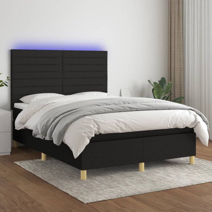 The Living Store Boxspring Bed LED Pocketvering 140 x 190 cm Zwart Wit