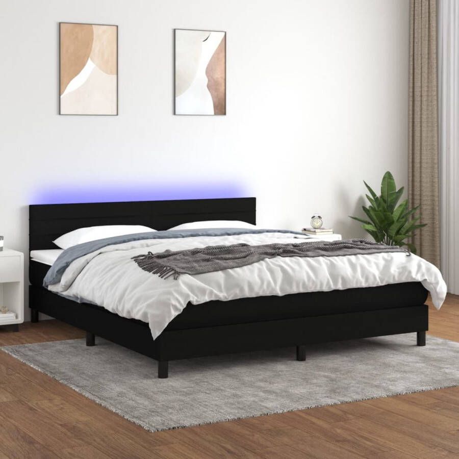 The Living Store Boxspring Bed LED Pocketvering 160x200 Zwart