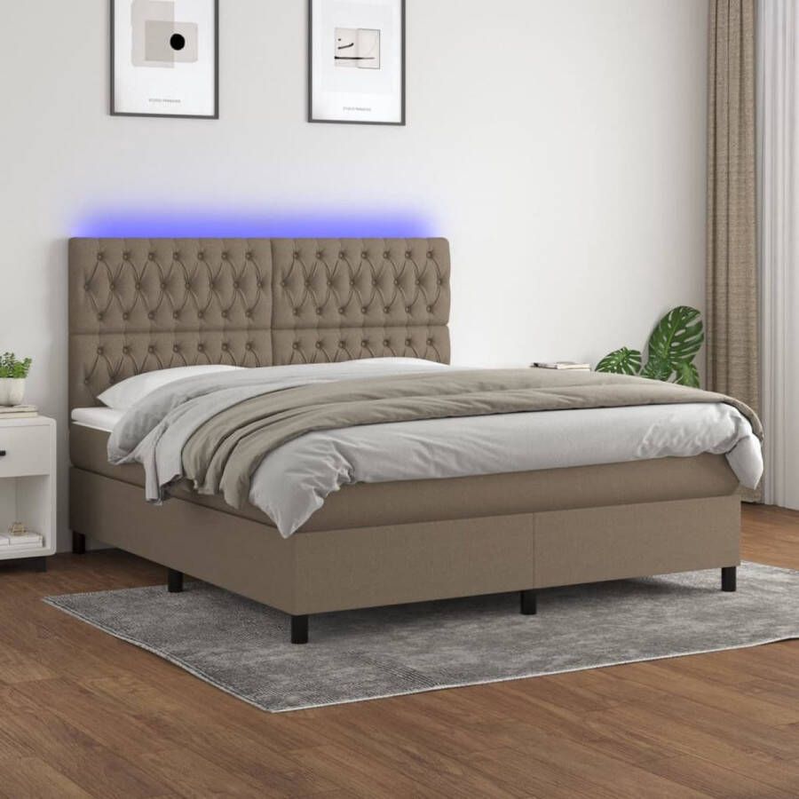 The Living Store Boxspring Bed LED Pocketvering Huidvriendelijk 180x200 cm Taupe+Wit