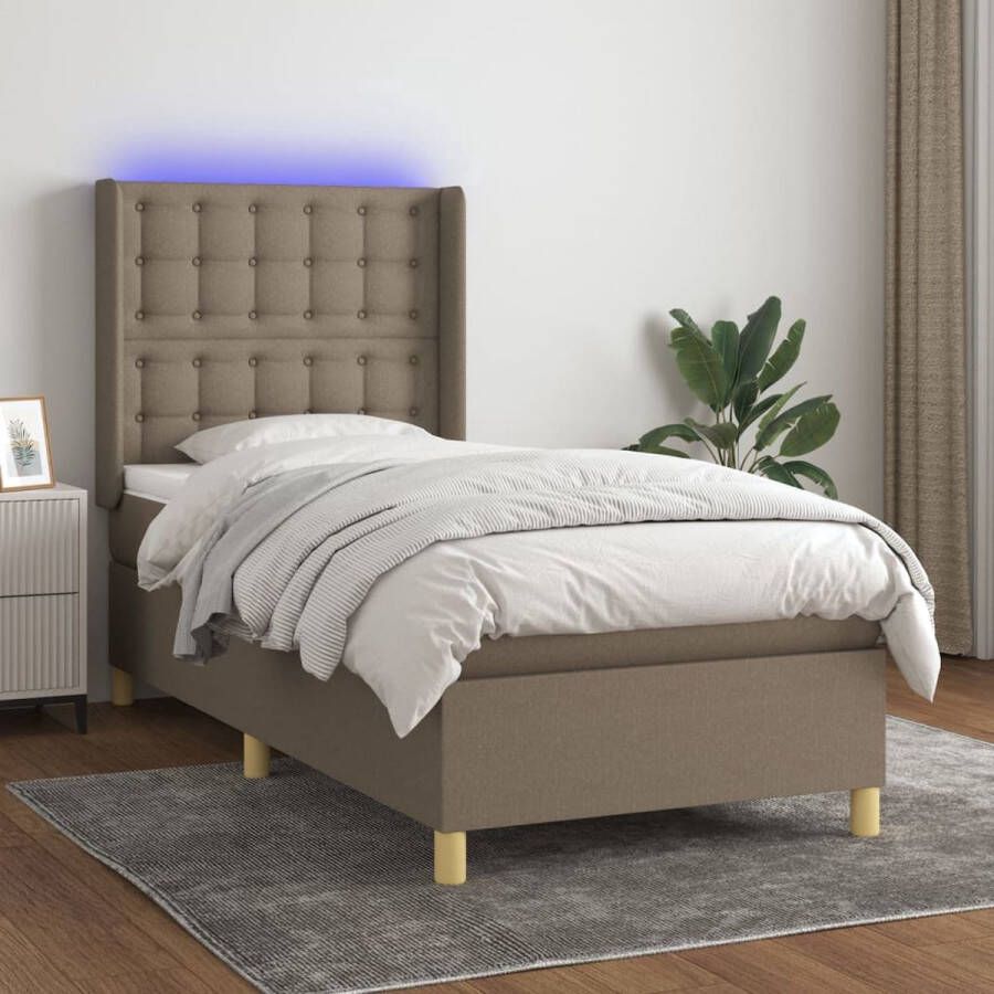 The Living Store Boxspring Bed LED Pocketvering Huidvriendelijk 193x93x118 128 cm Taupe White