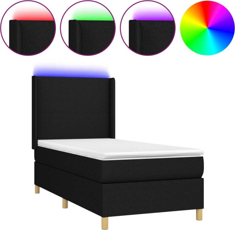 The Living Store Boxspring Bed LED Pocketvering Huidvriendelijk 203x83x118 128 Zwart
