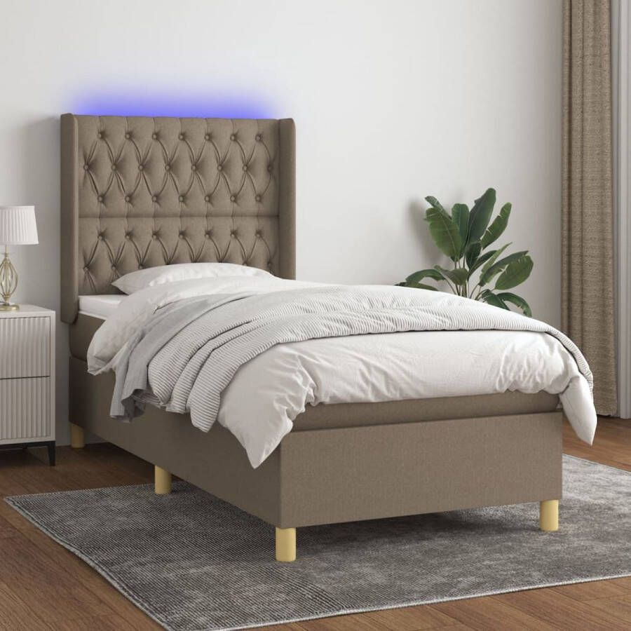 The Living Store Boxspring Bed LED Pocketvering Huidvriendelijk 203x93x118 128cm Taupe