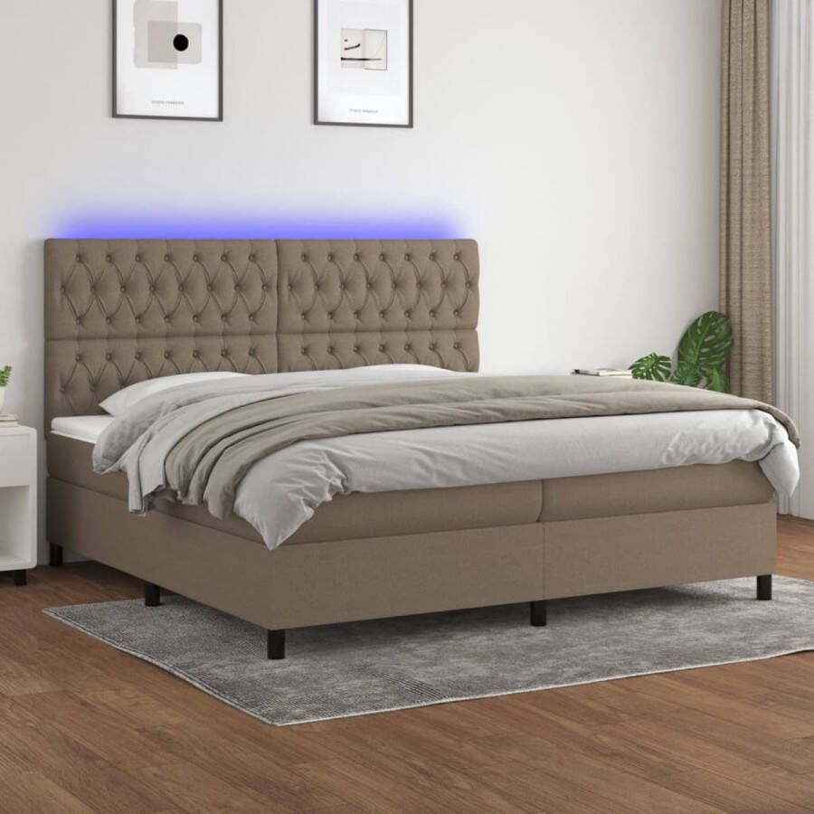 The Living Store Boxspring Bed LED Pocketvering Huidvriendelijk Taupe 203x200x118 128cm