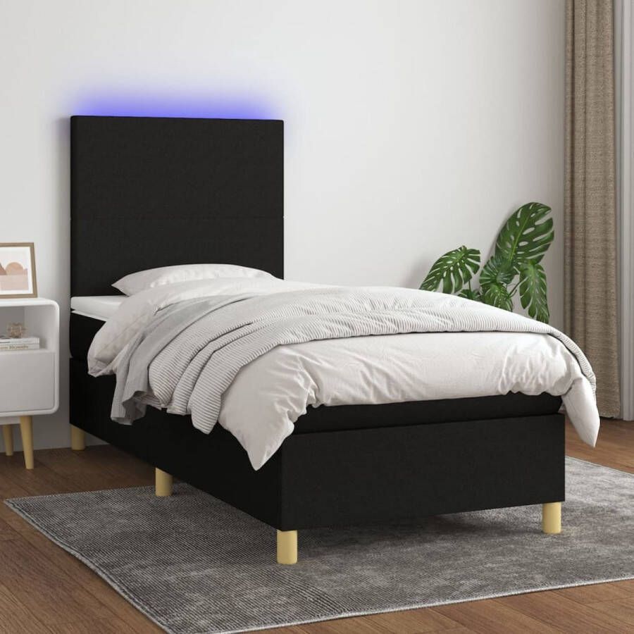 The Living Store Boxspring Bed LED Pocketvering Huidvriendelijk Zwart 203 x 90 x 118 128 cm Boxspring Led Bed Pocketed Spring Mattress Hoofdbord Tweepersoonsbed