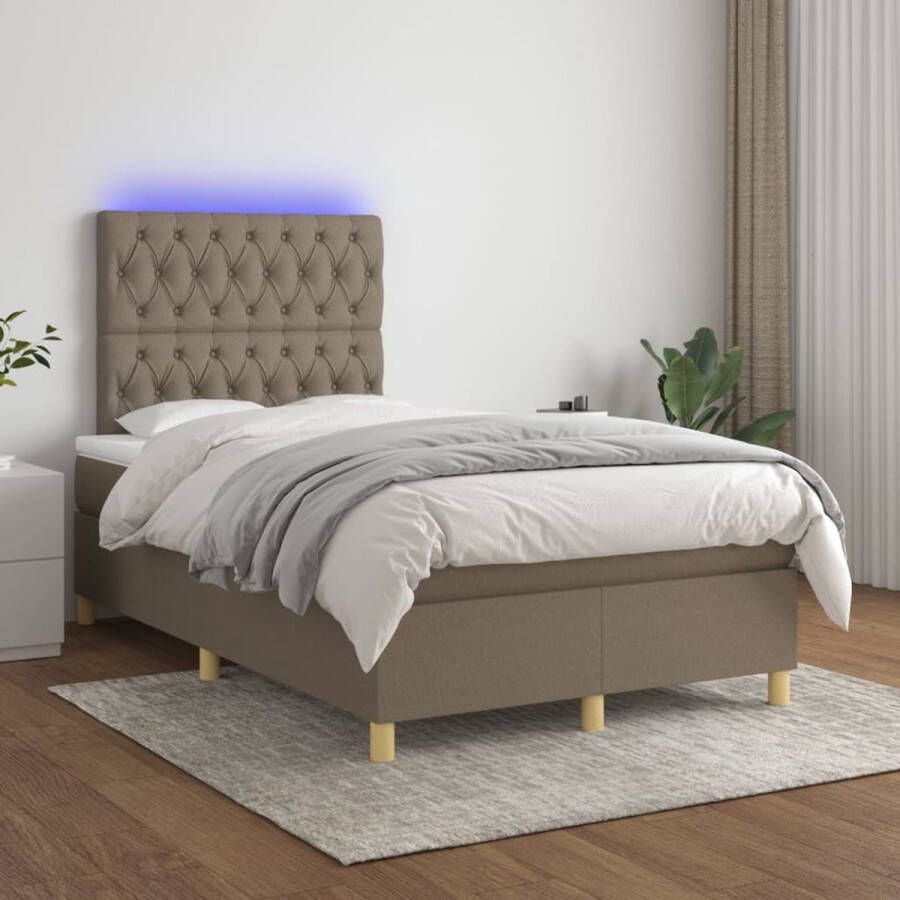 The Living Store Boxspring Bed LED Pocketvering matras Huidvriendelijk topmatras 203x120 cm Taupe