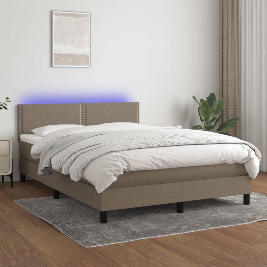 The Living Store Boxspring Bed LED Pocketvering matras Huidvriendelijk topmatras 203x144x78 88cm Boxspring Led Bed Pocketed Spring Mattress Hoofdbord Slaapcomfort