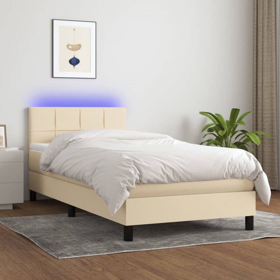 The Living Store Boxspring Bed LED Pocketvering Matras Huidvriendelijk Topmatras Crème 203 x 90 x 78 88 cm