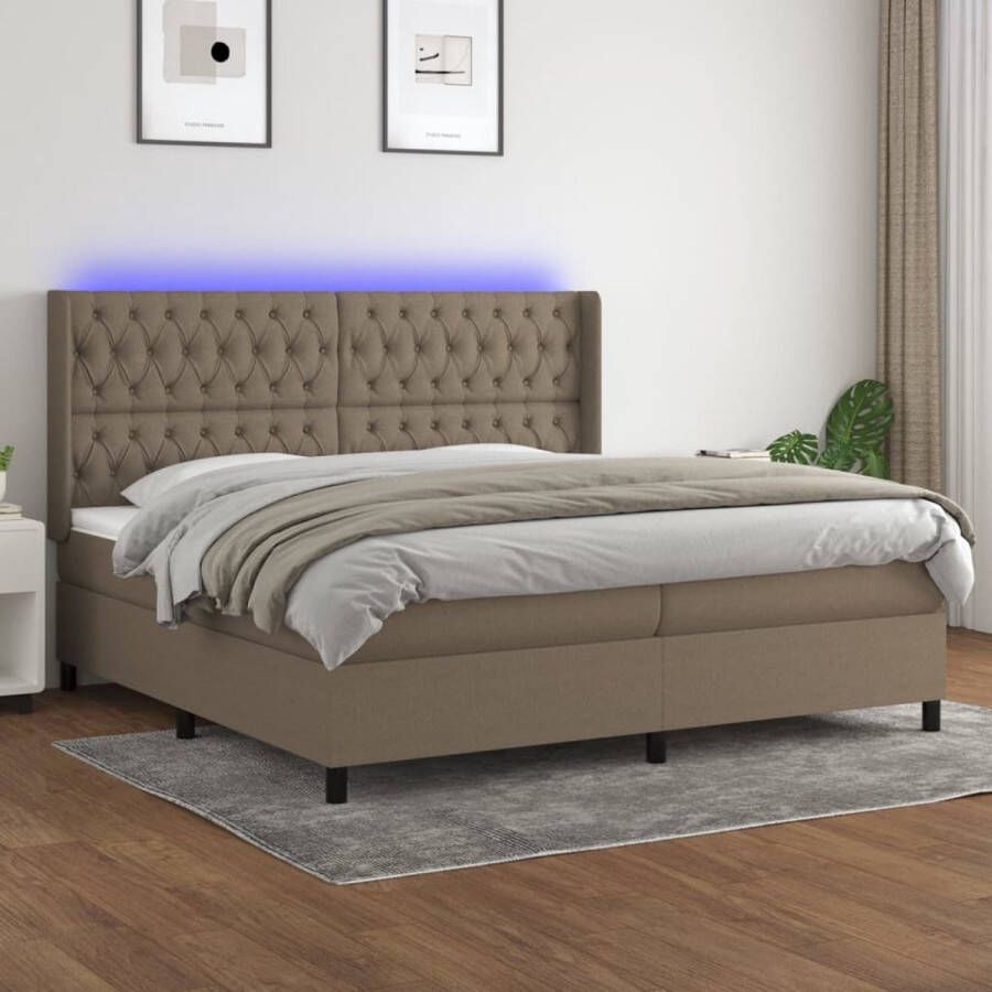 The Living Store Boxspring Bed LED Stof Verstelbaar hoofdbord Pocketvering matras Huidvriendelijk topmatras Kleurrijke LED-verlichting 203x203x118 cm