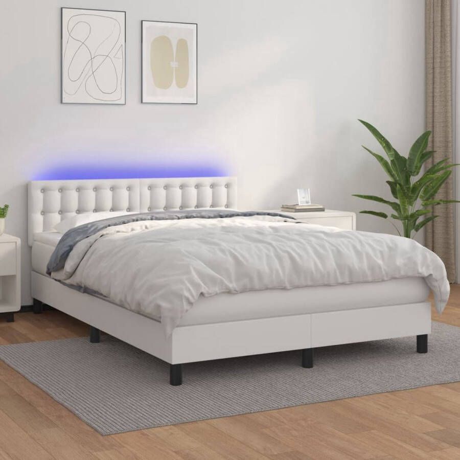 The Living Store Boxspring Bed LED Strip Pocketvering Matras Huidvriendelijk Topmatras Wit 193 x 144 x 78 88 cm