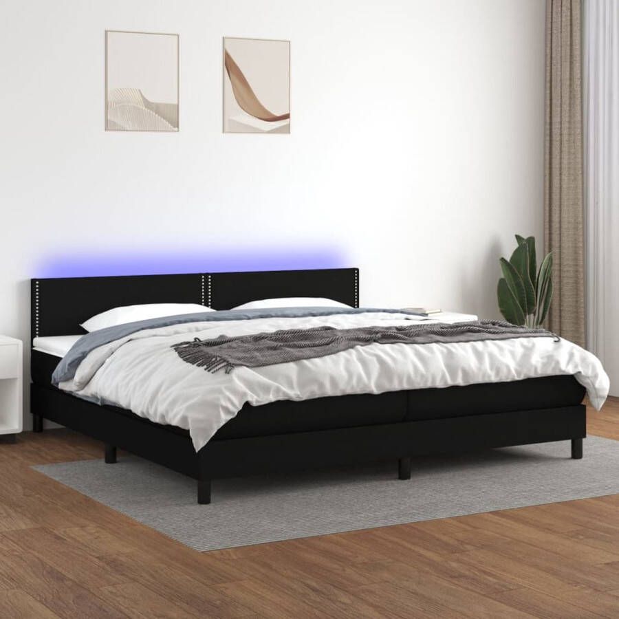 The Living Store Boxspring met matras en LED stof zwart 200x200 cm Boxspring Boxsprings Bed Slaapmeubel Boxspringbed Boxspring Bed Tweepersoonsbed Bed Met Matras Bedframe Ledikant Bed Met LED