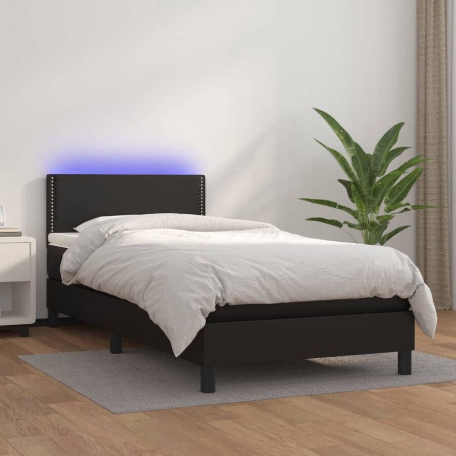 The Living Store Boxspring Bed LED-verlichting Kunstleren bekleding Pocketvering matras Huidvriendelijke topmatras