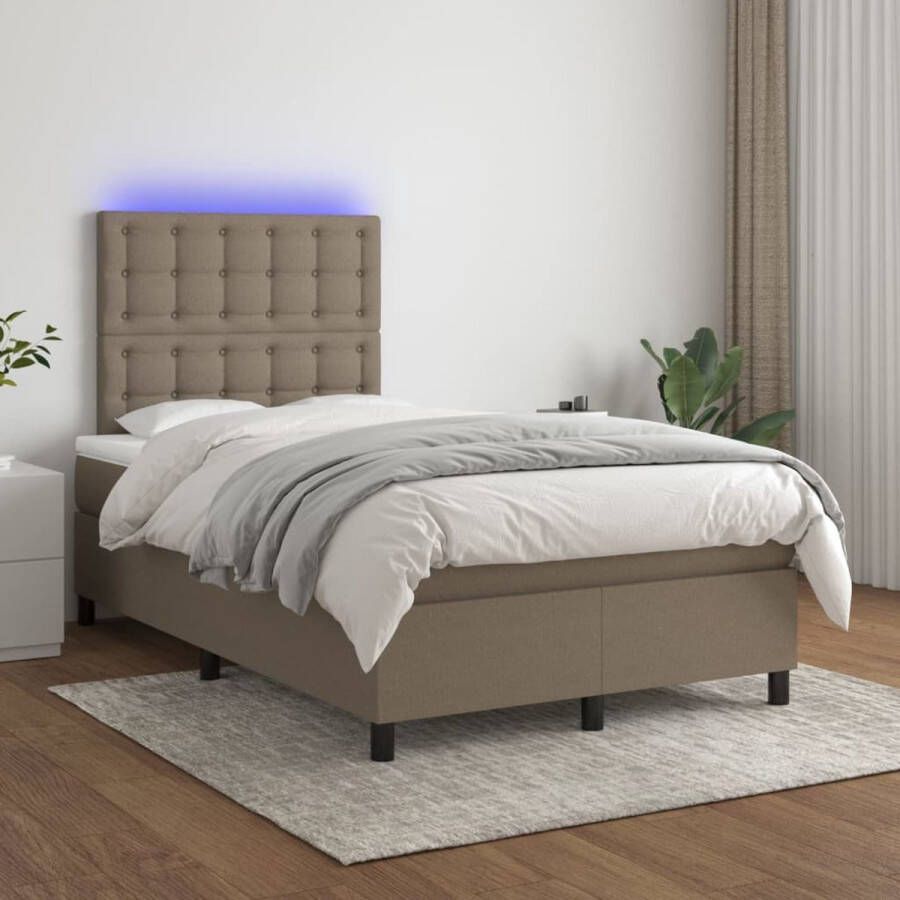 The Living Store Boxspring Bed LED-verlichting Pocketvering Huidvriendelijk Taupe 203x120x118 128 cm