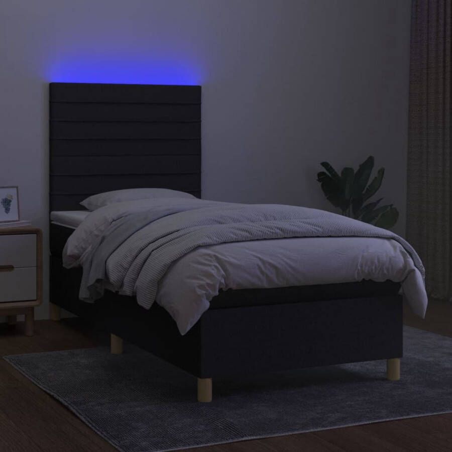 The Living Store Boxspring Bed LED Zwarte stof B80 x L200 x H118 128 Pocketvering matras