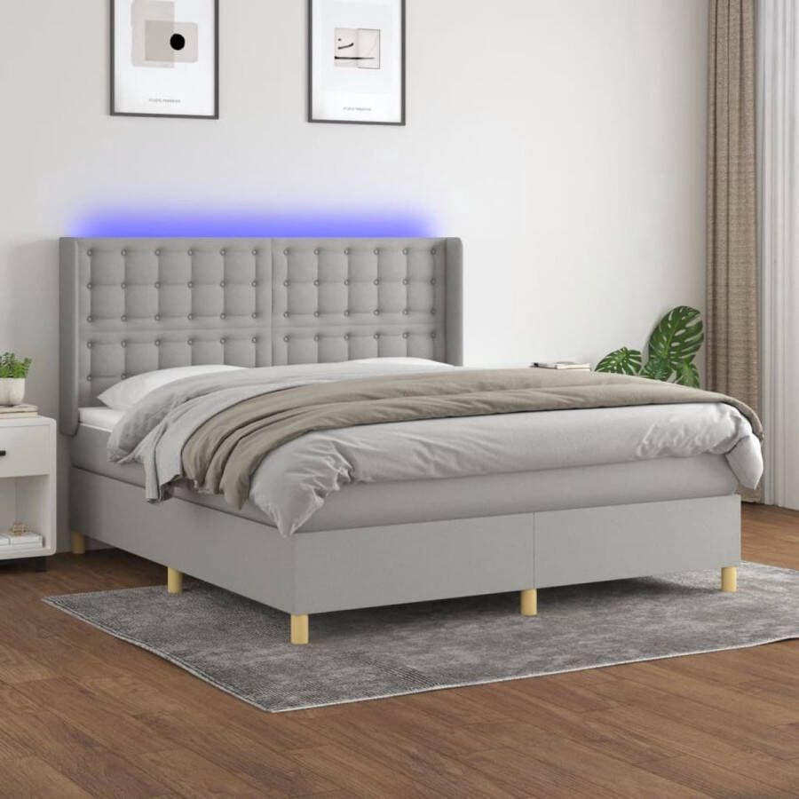 The Living Store Boxspring Bed Lichtgrijs 160 x 200 cm LED Pocketvering