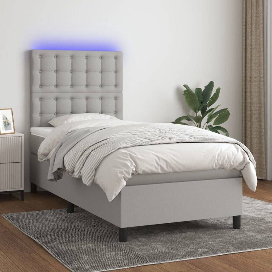 The Living Store Boxspring Bed lichtgrijs 193x90x118 128cm verstelbaar hoofdbord LED-verlichting pocketvering matras huidvriendelijk topmatras USB-aansluiting