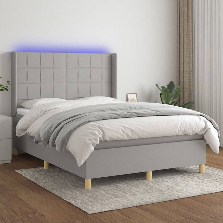 The Living Store Boxspring Bed lichtgrijs 203x147x118 128cm verstelbaar hoofdbord LED-verlichting pocketvering matras huidvriendelijk topmatras