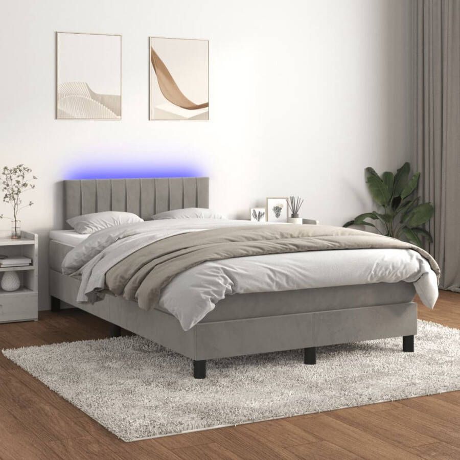 The Living Store Boxspring Bed Lichtgrijs fluweel 120x200 cm LED-verlichting