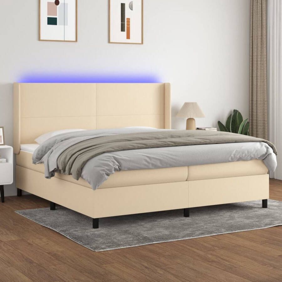 The Living Store Boxspring Bed Luxe LED Crème 203x203 cm Pocketvering