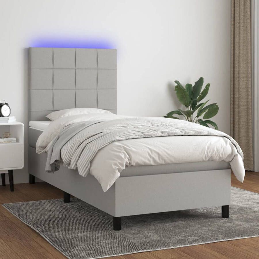 The Living Store Boxspring Bed met matras en LED 203 x 80 cm Lichtgrijs