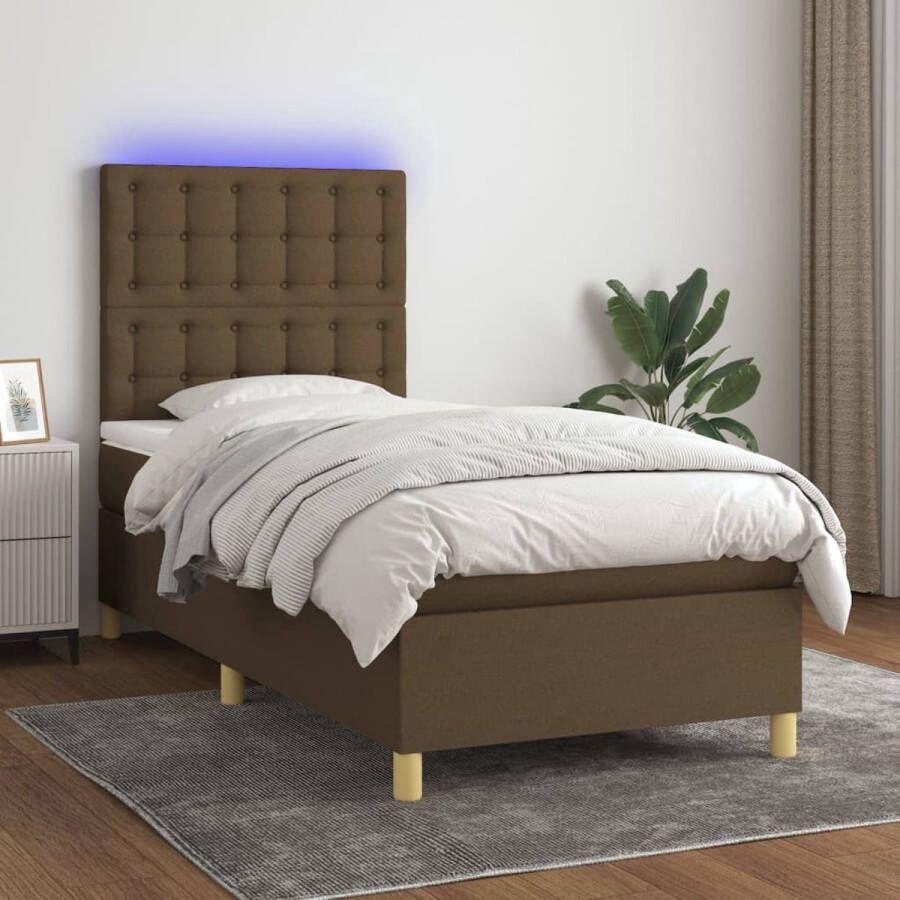 The Living Store Boxspring Bed met Matras en LED 203x100x118 128 cm Donkerbruin