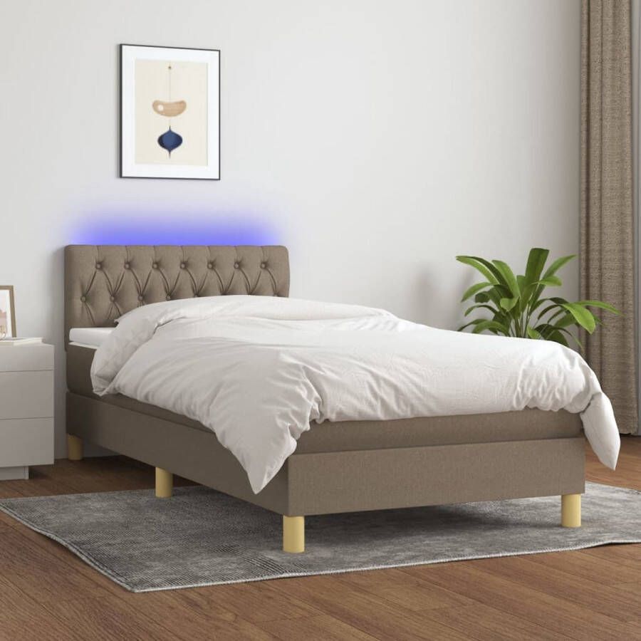 The Living Store Boxspring Bed met Matras en LED Taupe 203 x 100 x 78 88 cm Hoogte verstelbaar Pocketvering Matras Huidvriendelijk Topmatras Kleurrijke LED-verlichting Duurzaam materiaal
