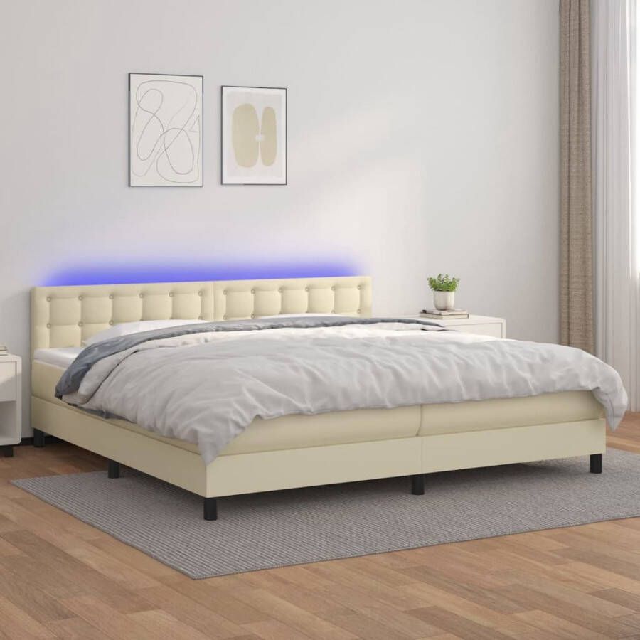 The Living Store Boxspring Bed met Pocketvering Matras 203 x 200 cm Duurzaam Kunstleer Verstelbaar Hoofdbord Kleurrijke LED-verlichting