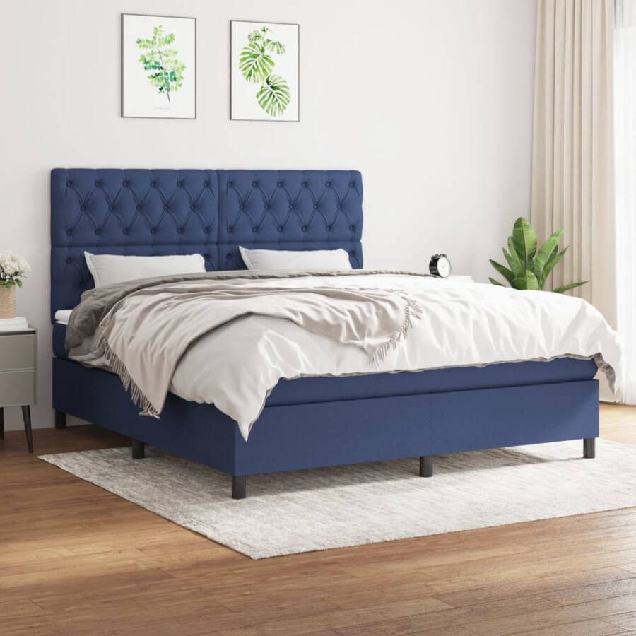 The Living Store Boxspring Bed Pocketvering 160 x 200 cm Blauw Duurzaam Verstelbaar hoofdbord
