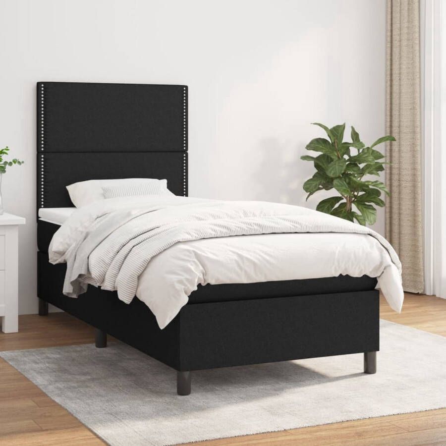 The Living Store Boxspring Bed Pocketvering 80 x 200 cm Zwarte stof Verstelbaar hoofdbord