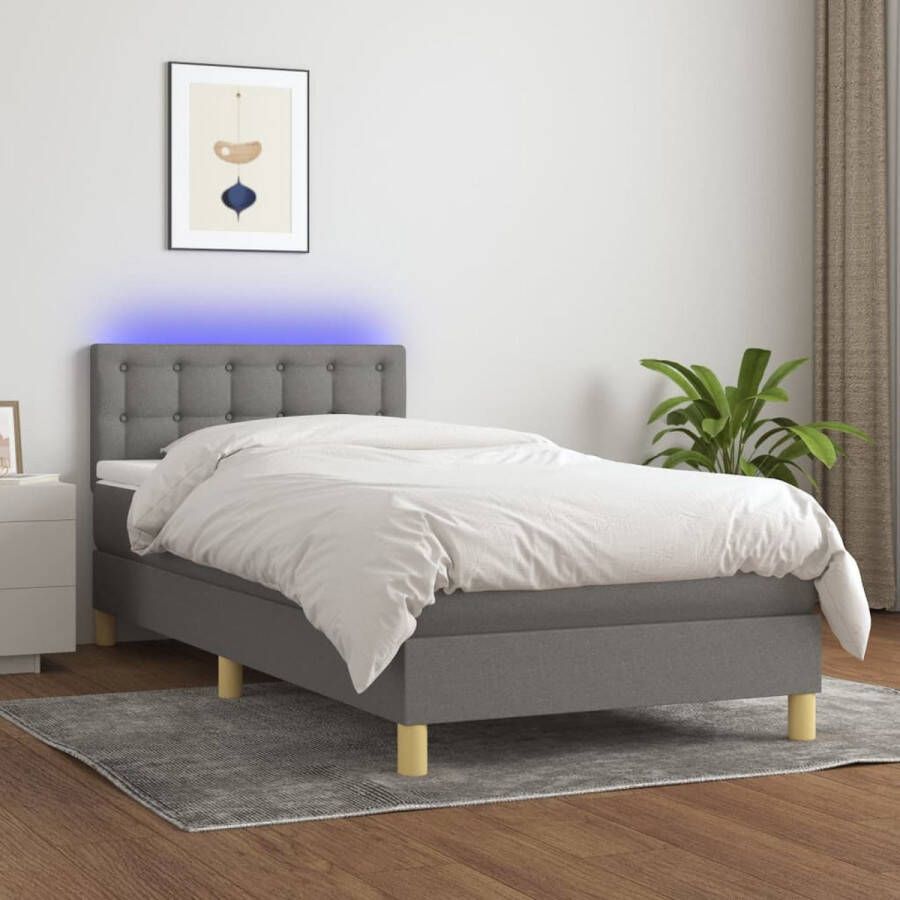 The Living Store Boxspring Bed Pocketvering LED Donkergrijs 203 x 80 x 78 88 cm