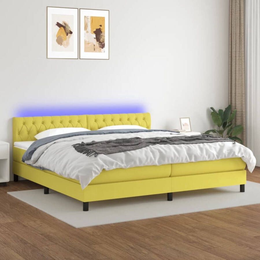 The Living Store Boxspring Bed Pocketvering Matras LED-verlichting Groen 203 x 200 x 78 88 cm