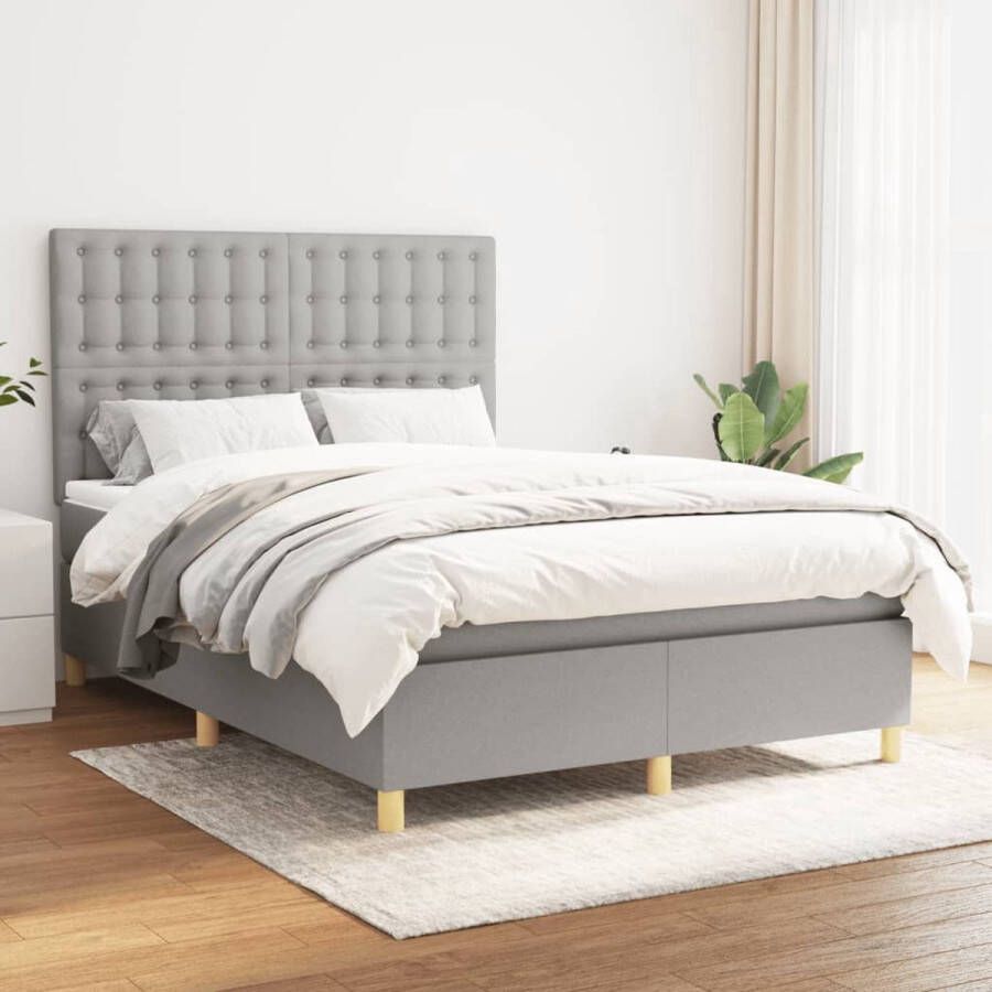 The Living Store Boxspring Bed Pocketvering Matras Middelhard Huidvriendelijk Topmatras Lichtgrijs 203x144x118 128cm Boxspring Bed Slaapcomfort Boxspring Frame Pocketed Spring Mattress Midden Hard Matras